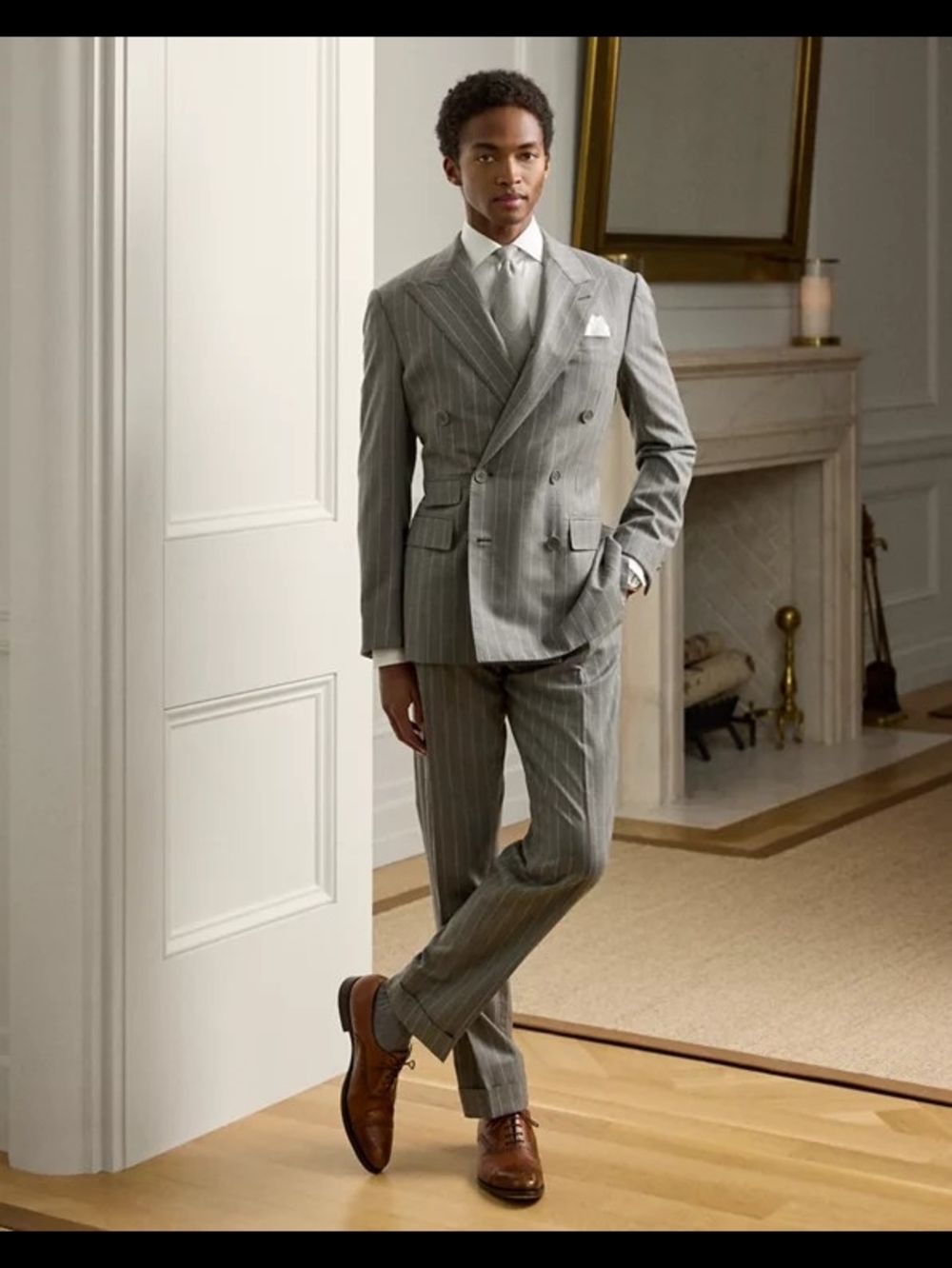 Ralph Lauren Purple Label Gray Pinstripe Double-Breasted Suit